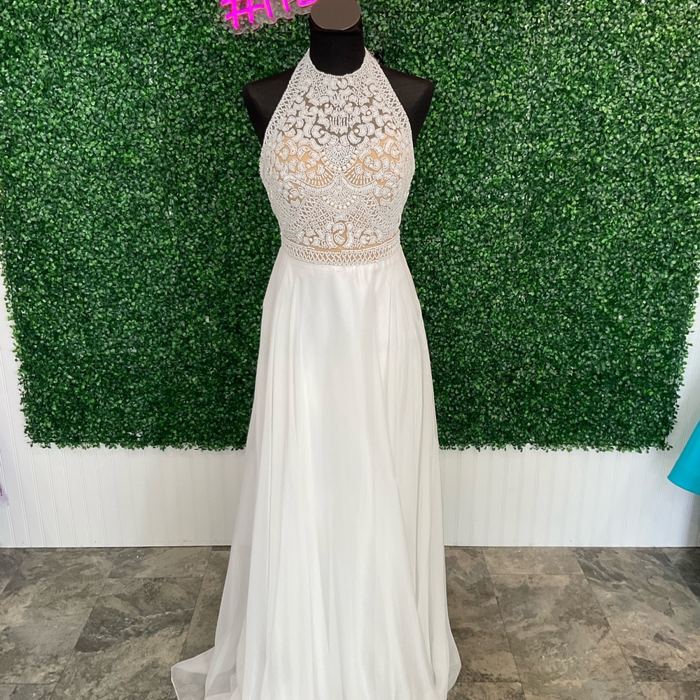 Elegant White and Cream Halter Dress